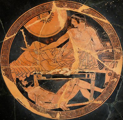 Peintre Macron Achille traînant le corps d'Hector, kylix attique (v. 490 av. J.-C.)