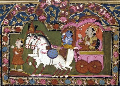 École indienne Krishna et Arjuna sur le char, Mahābhārata (XVIIIe-XIXe s.)